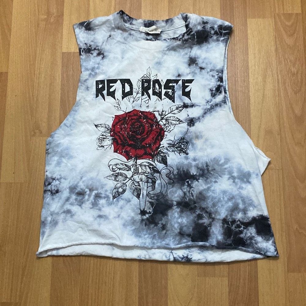 Vintage b-SHARP Short Sleeveless Tank Shirt Tie Dye Red Rose Women L Made in USA